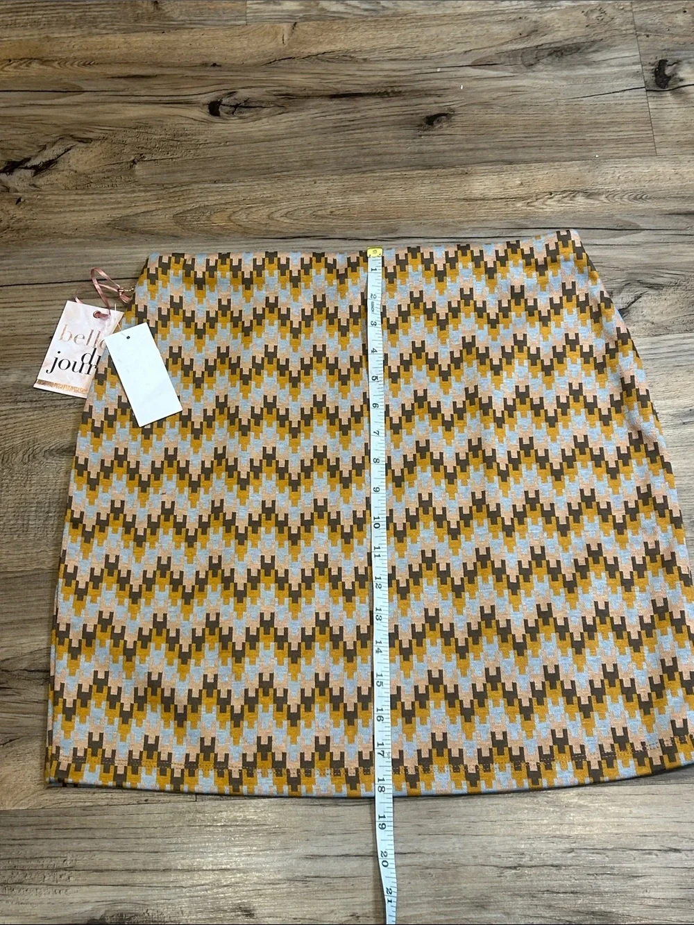 Belle Du Jour Yellow Brown Geometric Knit Mini Skirt